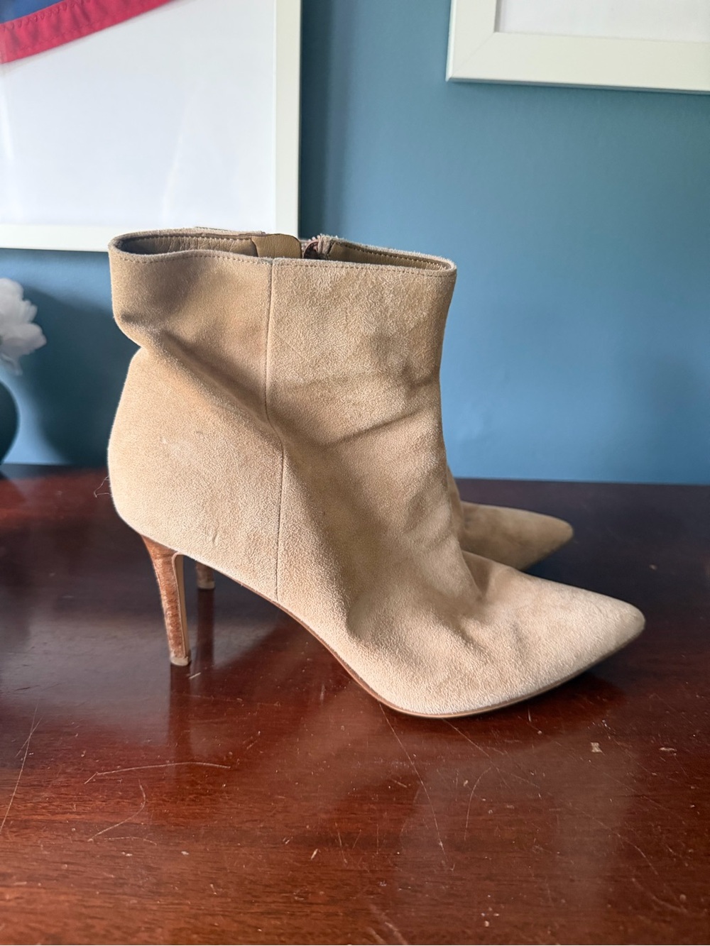 Ann Taylor Taupe Suede Pointed-Toe Ankle Boots
